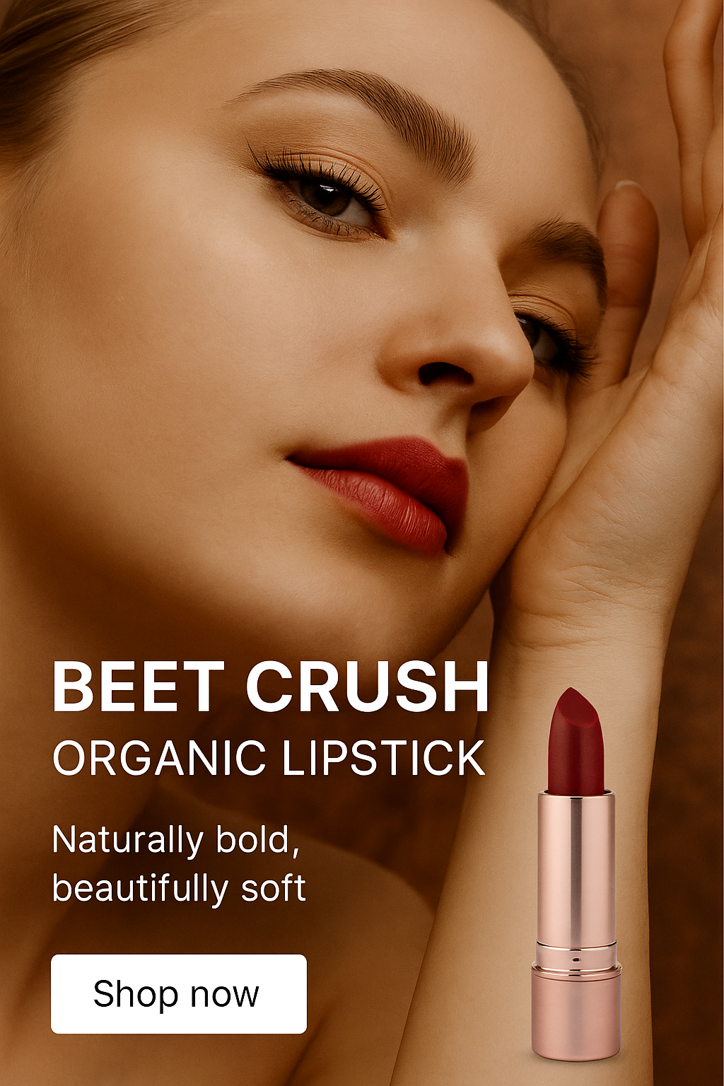 Organic Glam Beet Crush Lipstick Ad